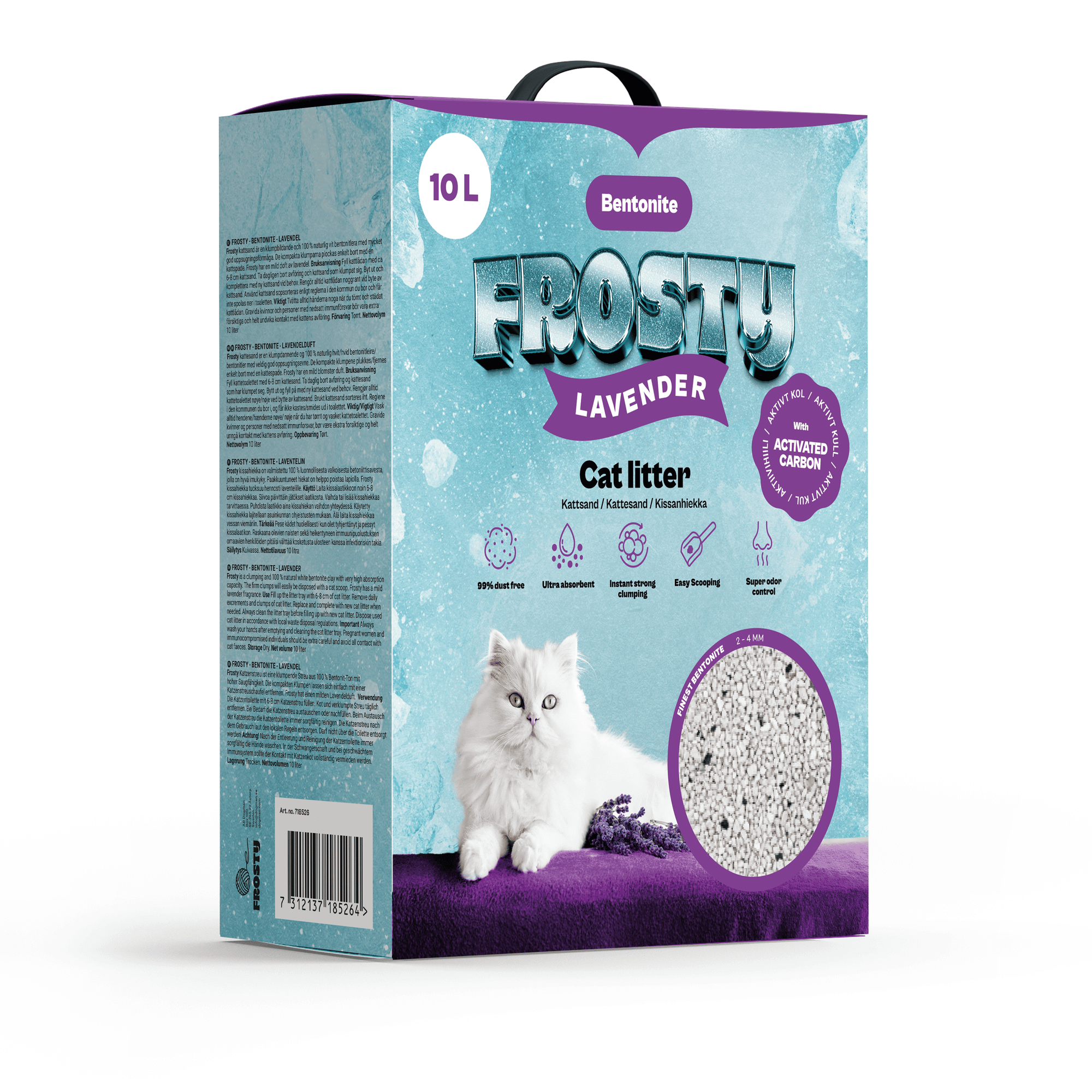 Frosty Kattsand Bentonit Aktivt Kol Lavendel 10L - Bild 1