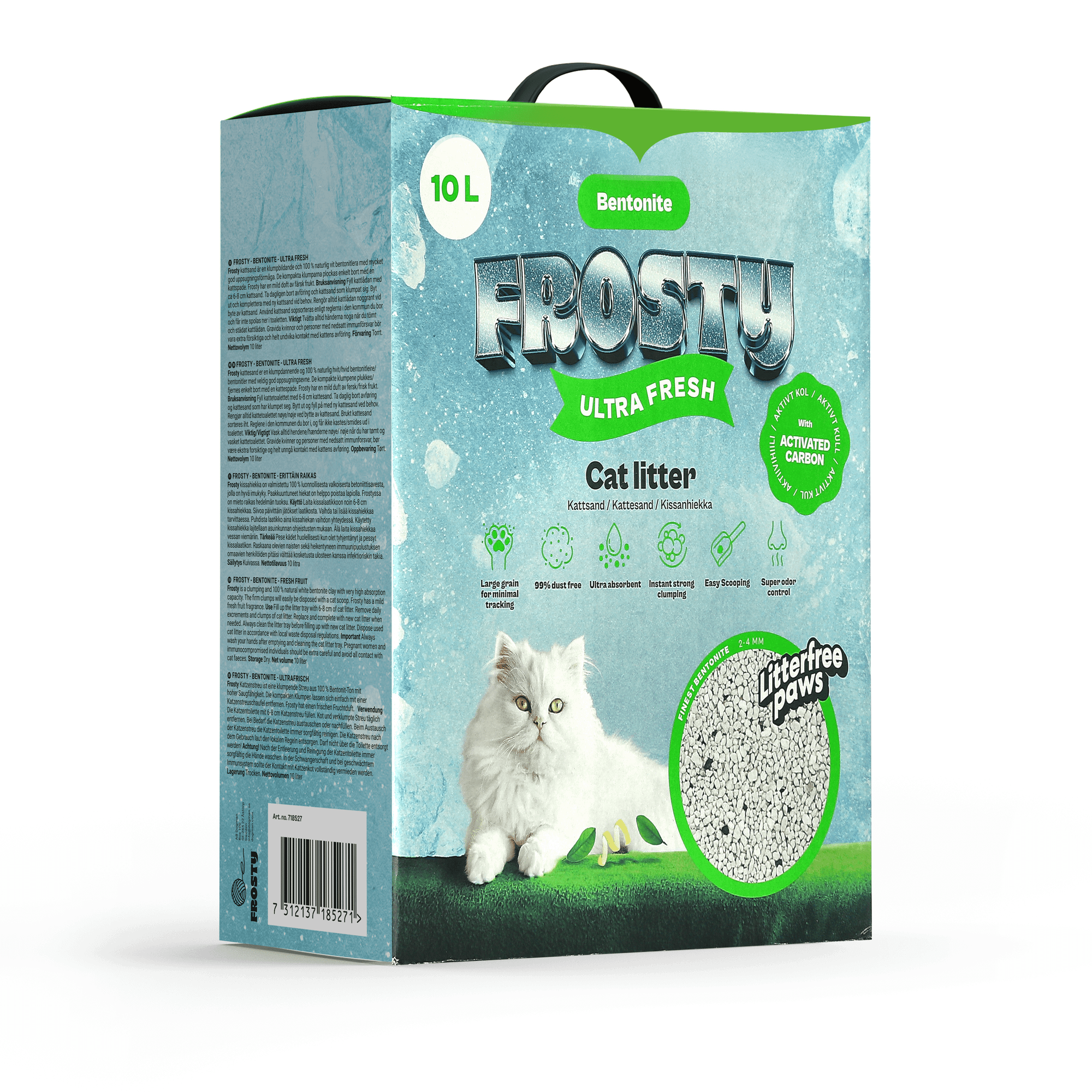 Frosty Kattsand Bentonit Aktivt Kol Ultra Fresh 10L - Bild 1